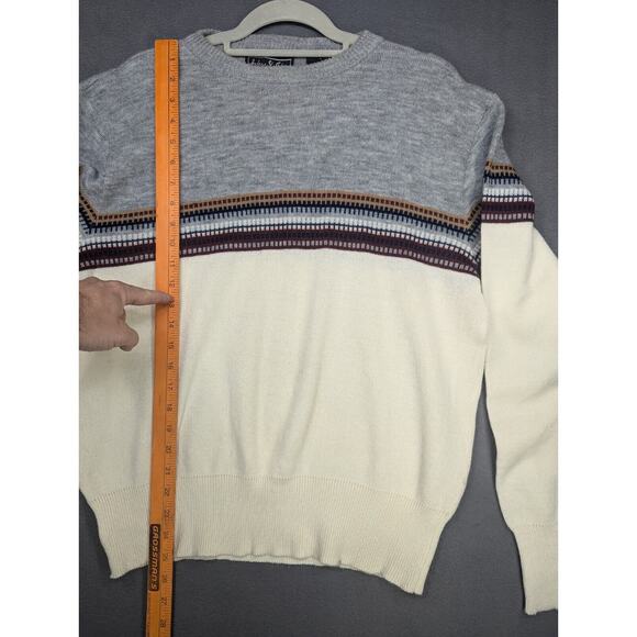 Andrew St. John Sweater Women’s Large Gray White with Stripe Acrylic Vintage - Picture 3 of 7